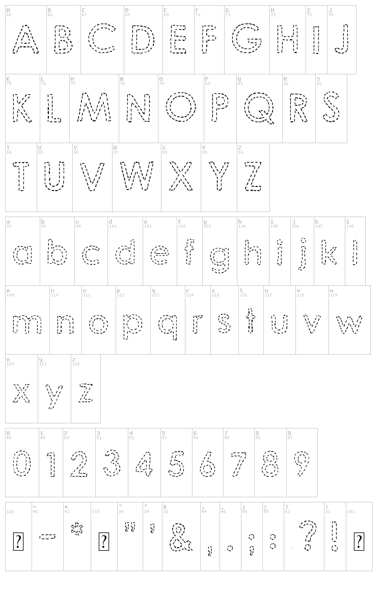 DJB Hand Stitched font map